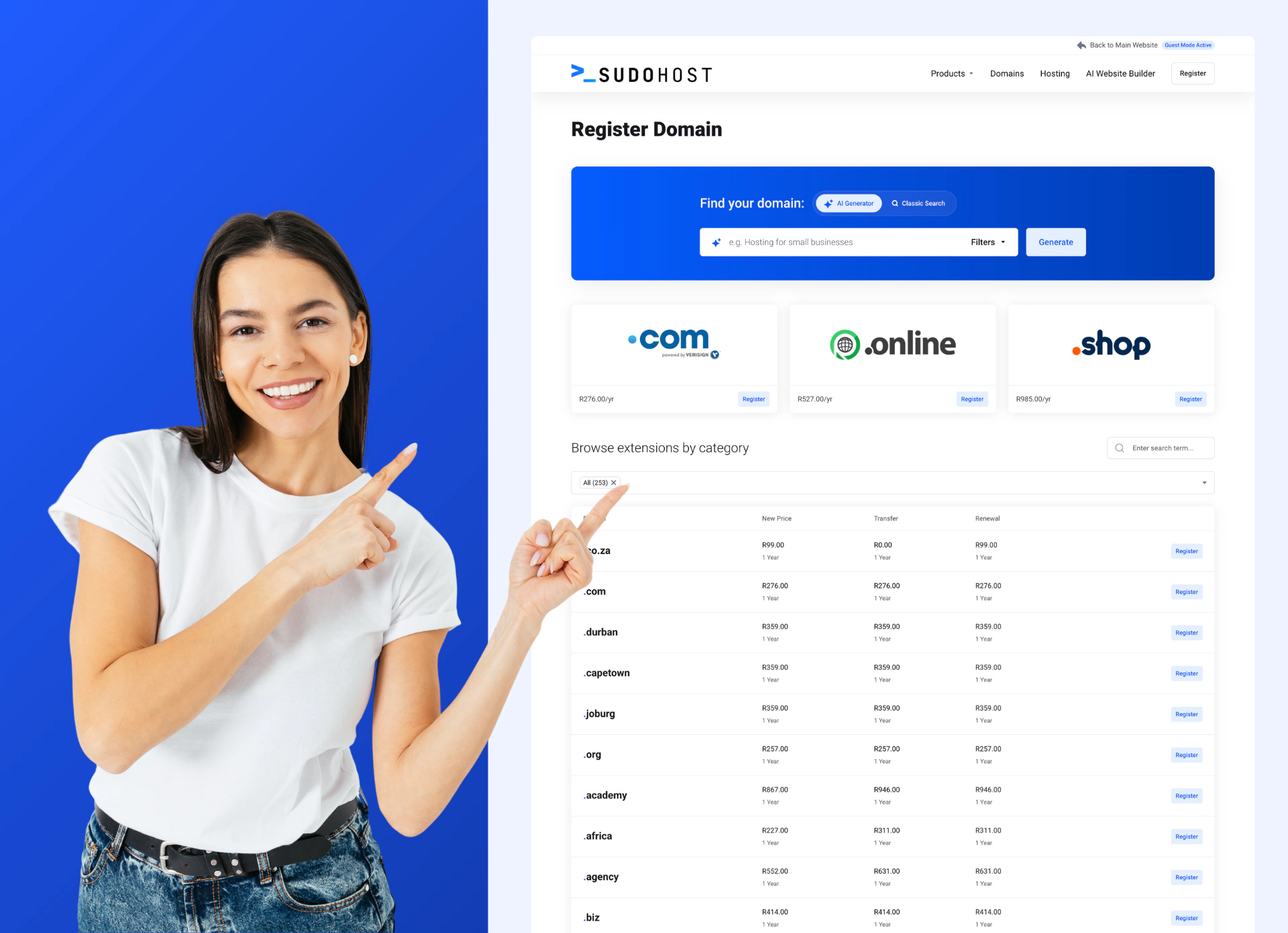 SudoHost web hosting dashboard for South African businesses